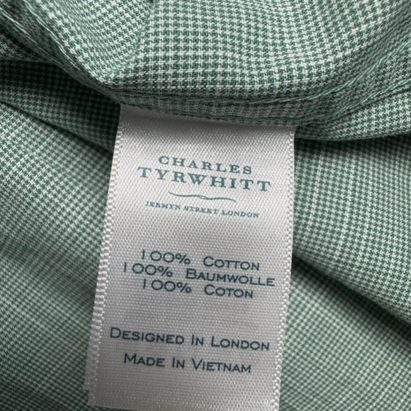SOLD Charles Tyrwhitt Shirt Mens 16.5 36 Slim Fit Button Up Houndstooth Green - Picture 6 of 9